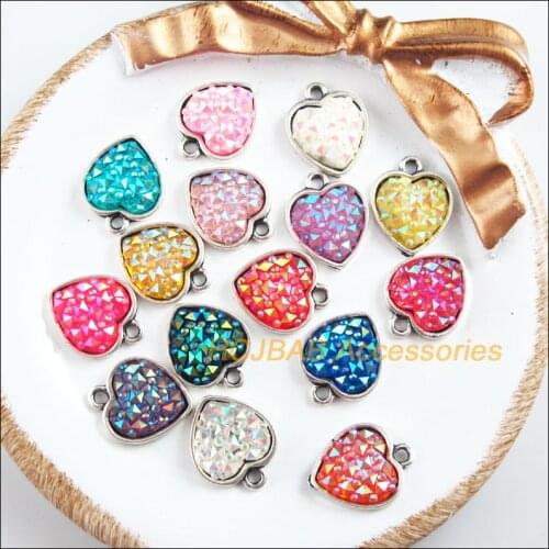 15 New Charms Tibetan Silver Tone Retro Mixed Heart Resin Pendants 13.5x17mm
