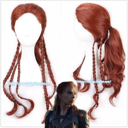 2020 Black Widow Cosplay Wig Long Curly Braids Synthetic Hair+ Wig Cap