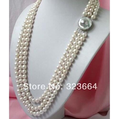 3 strands stunning Charming white 8-9 AAA SOUTH SEA pearl necklace 17-19"
