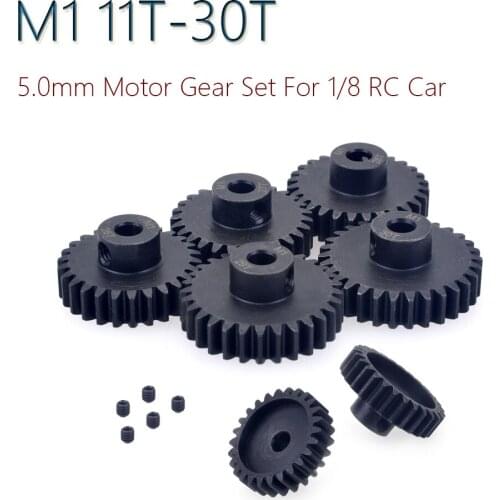 5Pcs M1 5mm 11T-30T Metal Pinion Motor Gear Combo Set for 1/8 RC Buggy Car Monster Truck Brushed Brushless Motor