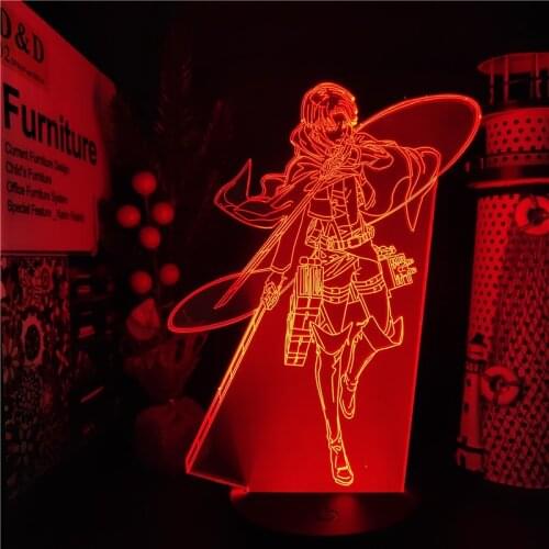 Attack on Titan Levi Ackerman Acrylic 3D Light Lamp Anime Figure LED Night Light Bedroom Table Lamp Kids Gifts for Room