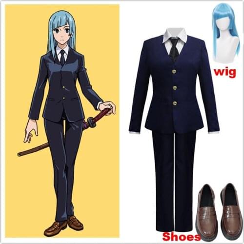 Anime Jujutsu Kaisen Miwa Kasumi Cosplay Costume Suit Blue Wig Shirt Pants Halloween Christmas Party Uniform Outfit Girls Women