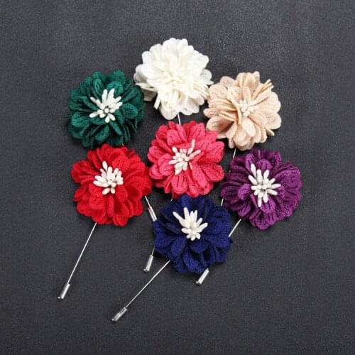 Free shipping , 20 pcs/lot , Wedding Boutonniere Fabric Flower Lapel Pin Wedding Groom Groomemen Buttonhole Corsage Pin