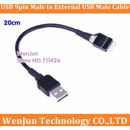 Free Shippign 20cm 24AWG PC computer motherboard Internal USB 9pin Male to External USB A Male data extension cable shielding