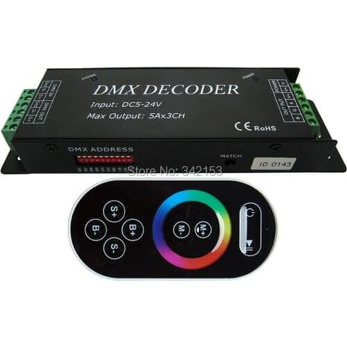Free Shipping 3 Channel Strip DMX Decoder 5-24V Common Anode + Touch Remote Control DMX100 Portable Lighting Accessories