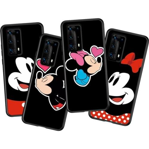 Black Mickey mouse Soft TPU Silicone For Huawei P40 P30 P20 Pro P10 P9 P8 Lite RU E Mini Plus 2019 2017 Black Phone Case