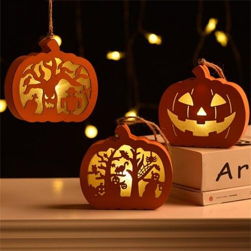 Halloween Wooden Hollow Pendant LED Light Vintage Halloween Pumpkin Light Happy Halloween Party Decor For Home 2021 декор