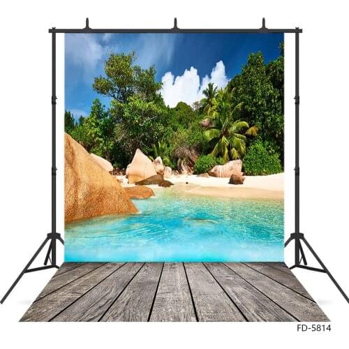 Sea Beach Trees Wooden Plank Photo Background Computer Printed Photography Backdrop for Baby Children Portrait Photoshoot Props