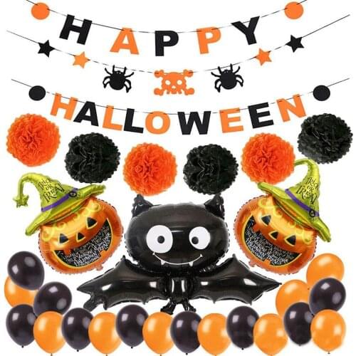 Halloween Pumpkin Balloons Letter Pull flag Banner Halloween Party Decora Bat Balloons Halloween Party Decoration Supplies
