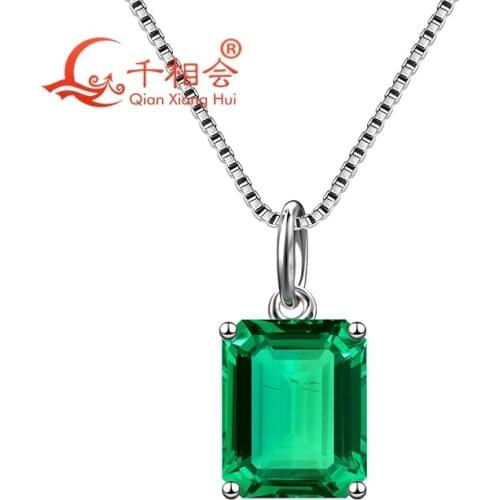 Emerald shape 925 silver green color Created Hydrothermal Columbia Emerald including minor cracks Jewelry for Pendant Necklace