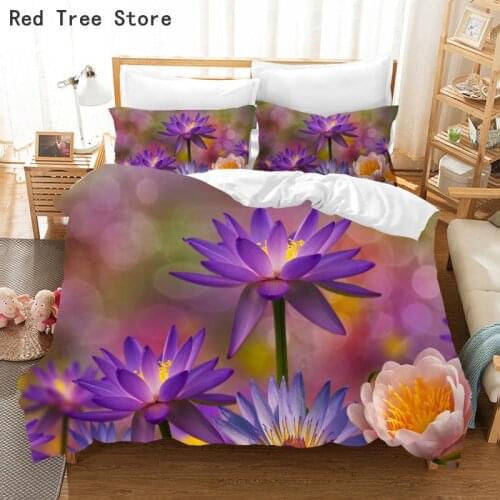 Flowers and Plants 3d Bedding Set Luxury Water Lily Print Duvet Cover Queen King Size Quilt Comforter Bed Linen 2-3 PCS Textiles
