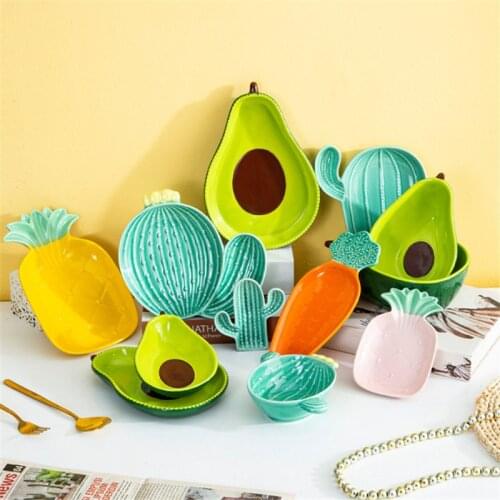 Nordic Creative Ceramic Tableware Cute Carrot Cactus Shape Dinner Plate Breakfast Bowl Household Snack Dish Fruit Salad Plate