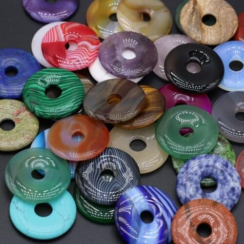 Wholesale 100% Natural Semi-precious Stones Round Semi-bead Pendant for Jewelry Making Bracelet DIY Necklace Accessories 30*30