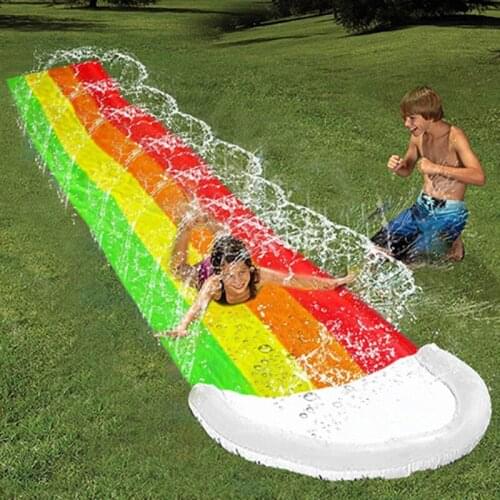 Summer Kid Lawn Water Slides Rainbow Slip Slide Summer Water toy Play with Splash Sprinkler Crash Pad Childrens water slide