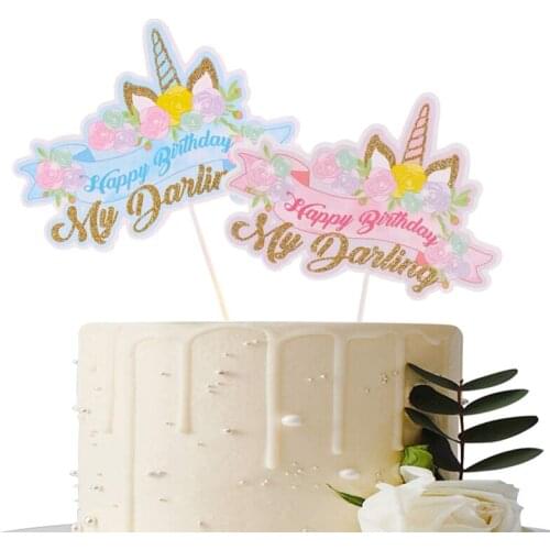 Cute Unicorn Shape Cake Cupcake Toppers Decoration Flower Ornament Cake Picks for Kids Baby Shower Birthday Party