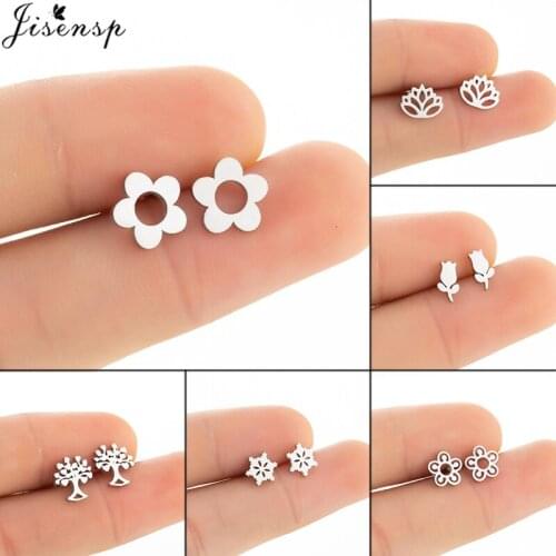Jisensp Minimalist Stainless Steel Plant Earrings Lovely Flower Leaf Stud Earring for Women Girls Everyday Jewelry Gift Bijoux