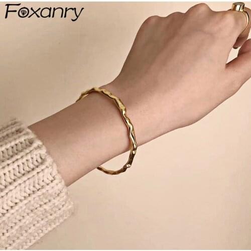 Foxanry INS Fashion 925 Sterling Silver Bangles & Bracelet for Women Vintage France Gold Plated Irregular Bride Jewelry Gifts