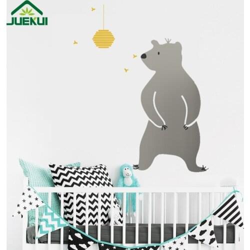 Bear and Hive Wall Decal Fun Kids Playroom Nursery Wall Stickers Vinyl Wall Art Modern Baby Bedroom Murals Wallpaper JA240