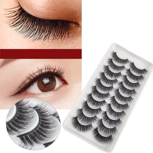 10 Pairs Natural False Eyelashes Long Lasting Thick Slender 3D Faux Eye Lash Long Black Dramatic Lashes Eyelashes Makeup Tools