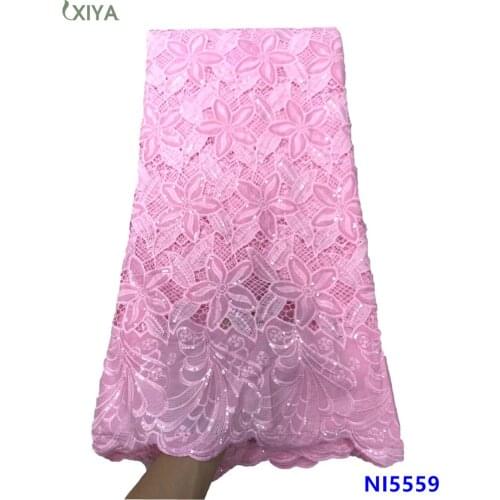 Latest African Milk Silk Lace Fabric with Sequins Baby Pink Nigerian Lace Fabric Embroidery Milk Fiber Tissue Lace NI5559