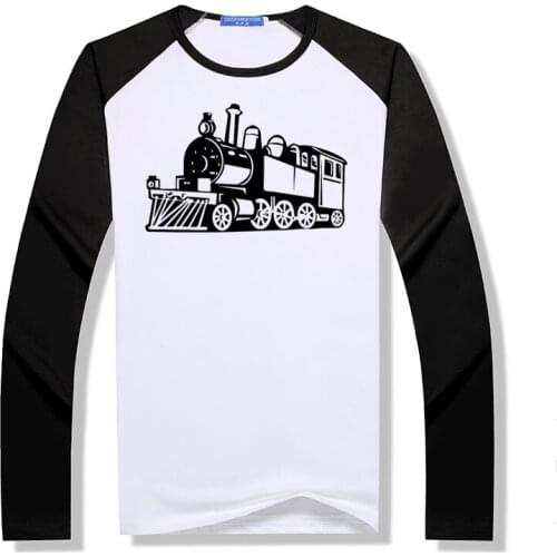 2019 New Steam Train T Shirt Ment Style Art funny Long Sleeve Men raglan T-Shirt Modal Men Fashion Tees Top