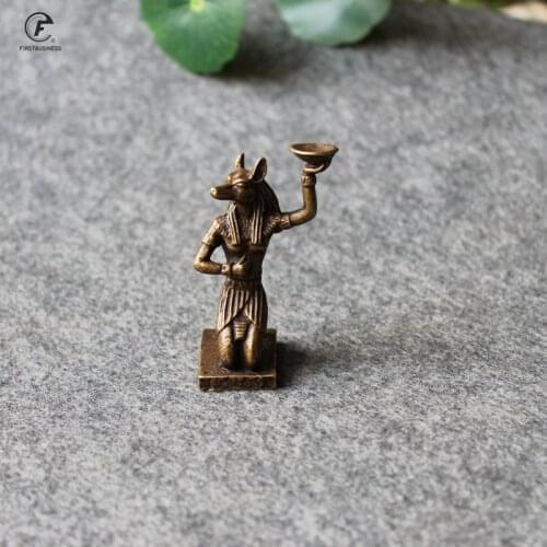 New Style Vintage Brass Egyptian Doghead Anubis Holder Decoration Ornament Sculpture Home Office Desk Ornament Collection Gift