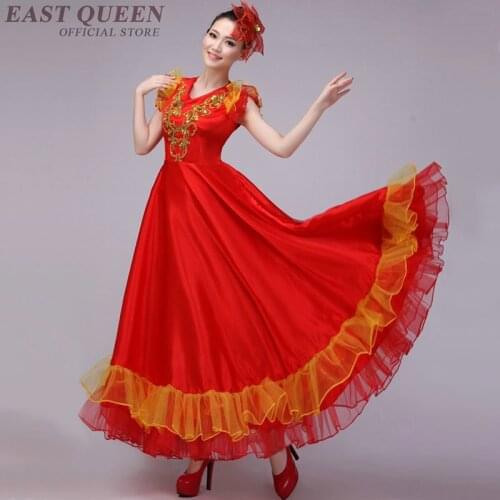 Wholesale Carnival Stage & Dance Wear Red Color Billowing Dress Gold Sequins Dancer Singer Performance Wear 3XL 4XL FF048 YQ