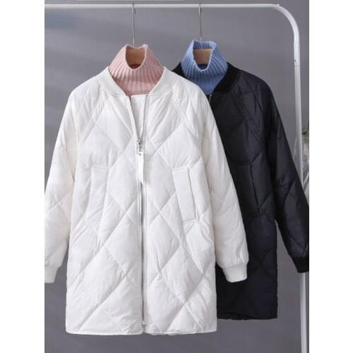 FTLZZ Winter Women White Duck Down Parka Ultra Light Loose Zipper Baseball Uniform Down Jacket Female Casual Long Down Outwear