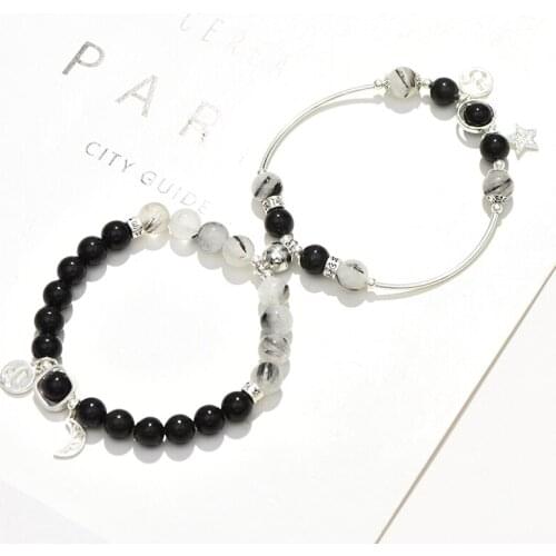 S925 sterling silver natural obsidian black crystal couple bracelet a pair of love tokens magnet buckle bracelet