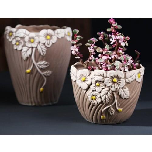 Nordic Ins Simple Hand Pinch Floret Succulent Ceramic Flowerpot Large Caliber Green Plant Potted Home Balcony Creative Gardening