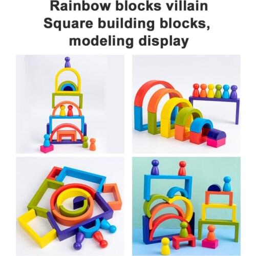 Rainbow Building Blocks Villain Set Cup Wooden Childrens Educational Colorful Rainbow Building Blocks Foldable Toy