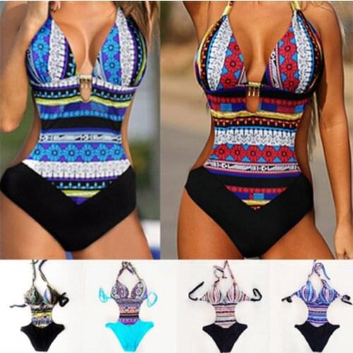 Sexy Women One Piece Swimsuit Swimwear Bathing Monokini Push Up Retro Vintage Ethnic Women Swimsuit One-Piece Suits