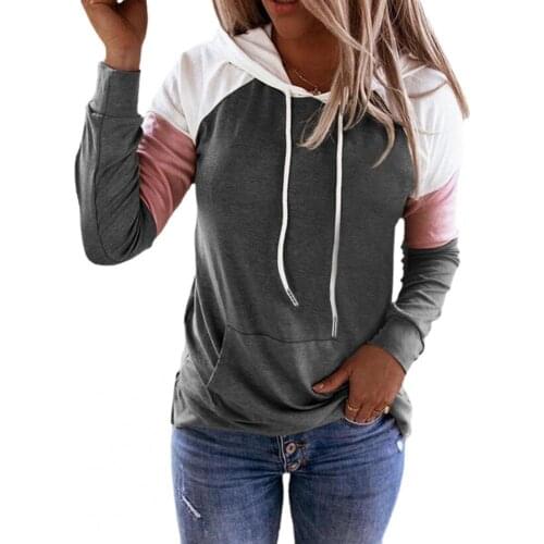 Sweatshirt Long Sleeve Pocket Pullover Color Matching Women Hooded Tops for Daily