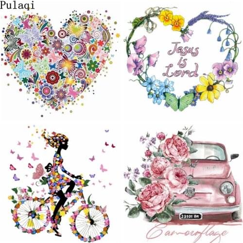 Pulaqi Vinyl Heat Transfer Iron on Transfer Patches for Clothes Stripes Sticker PVC Butterfly Flower Patch Washable Applique DIY