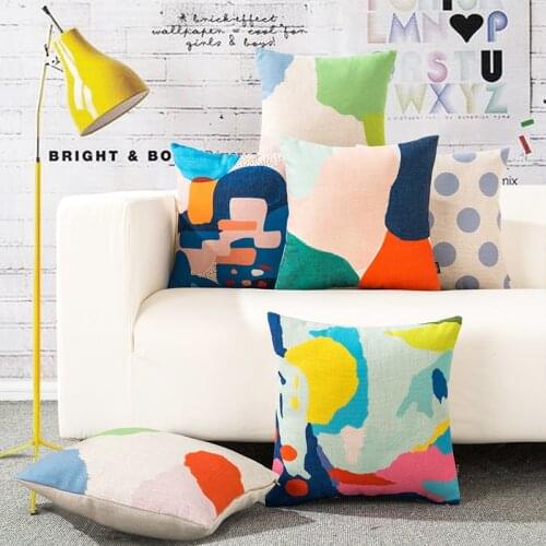 Thick Linen Cushion Cover American style Home Decorative Abstract Watercolor 9857 Pillow Case Sofa Chair Waist Pillow cover