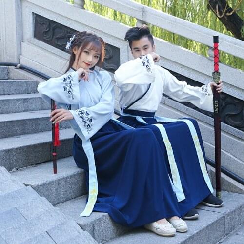 Traditional Chinese Folk Dance Costume Ancient Women Men Han Dynasty Swordsman Hanfu Outfit Princess Lady Tang Dynasty Clothing