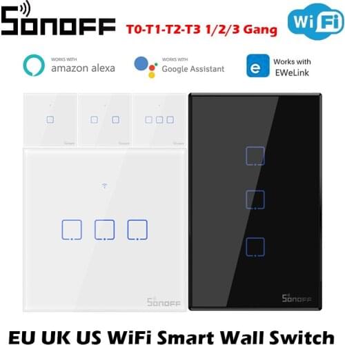 SONOFF T1/T2/T3/T0 WiFi Smart Switch Home Automation Modules EU/UK/US WiFi Wall Switches Works with eWelink Google Home Alexa