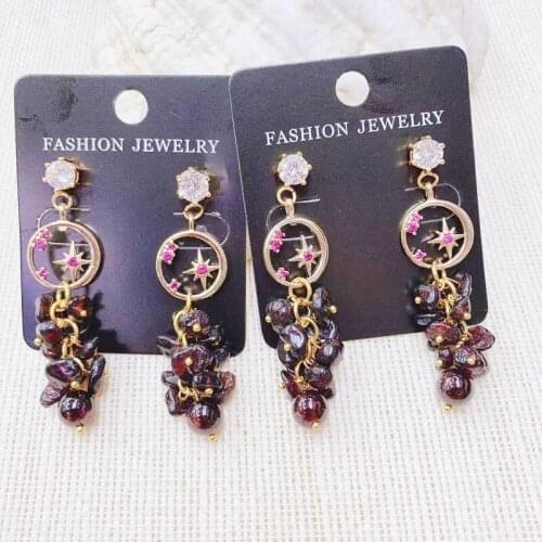 Fashion Natural Garnet Earrings For Women Handmade Shiny Crystal Elegant Dangle Earring 3Pairs Earring Wholesale