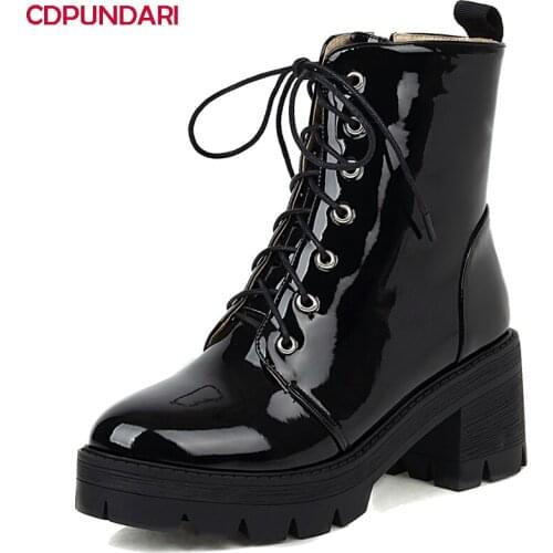 Ladies High Heels Platform Ankle Boots For Women Autumn Winter Casual Short Boots Party Shoes Plus Size Bottines Femme Black