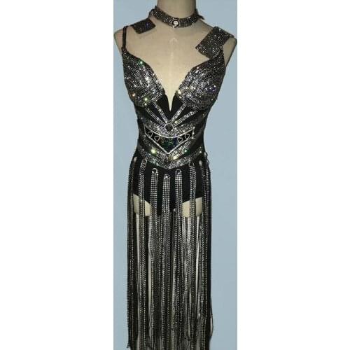 Sexy Club Women Glitter Silver Tassel Bodysuit Birthday Party Luxury Stage Dance Shining Performance Rompers Celebration Costume