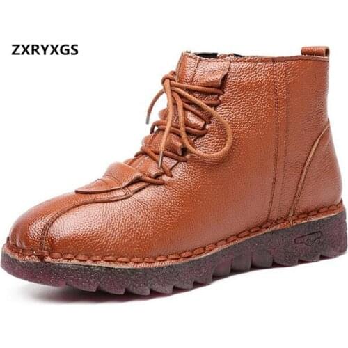 ZXRYXGS Brand Boots Plus Velvet Warm Snow Boots 2019 New Winter Comfort Soft Cowhide Leather Boots Flat Shoes Women Shoes Boots
