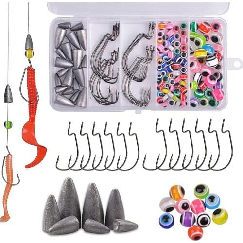 130Pcs/box Fishing tackle box set Bullet Sinkers Fishing Beads Worm Jig Hook Bass Fishing Texas Rig Fishing Lure Accessories