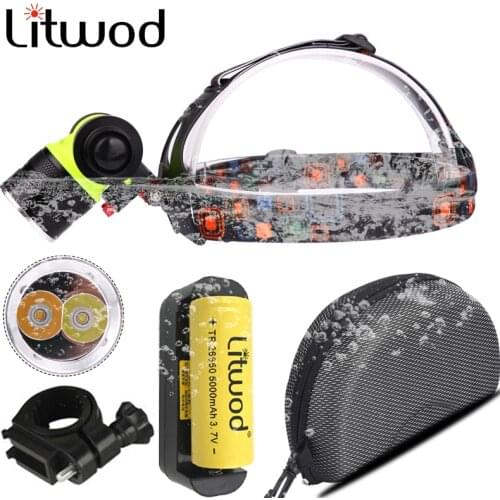 2 Led Bulbs XM-L T6 LED Diving Headlamp 18650 Battery Head Lamp Underwater 80m Headlight White & Yellow color for Bike Light