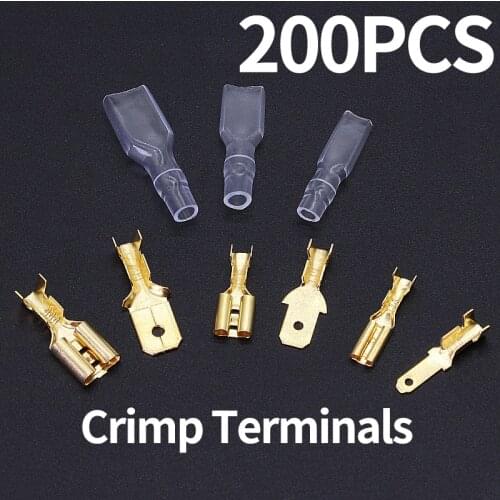 200PCS/50Pairs Female Male Spade Crimp Terminals Sleeve Wire Wrap Connector for 22-16 AWG 0.5mm2-1.5mm2 2.8mm 6.3mm 4.8mm