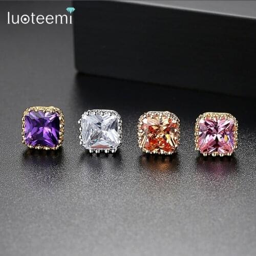 LUOTEEMI New Trendy Minimalism Design Fascinating Stud Earring For Women Glittering 8*8 mm Cubic Zirconia Earrings Party Jewelry