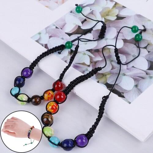 7 Chakra Charm Yoga Bracelets Multicolor Beads Stones Weave Rope Bracelet Women Men Yoga Bracelets