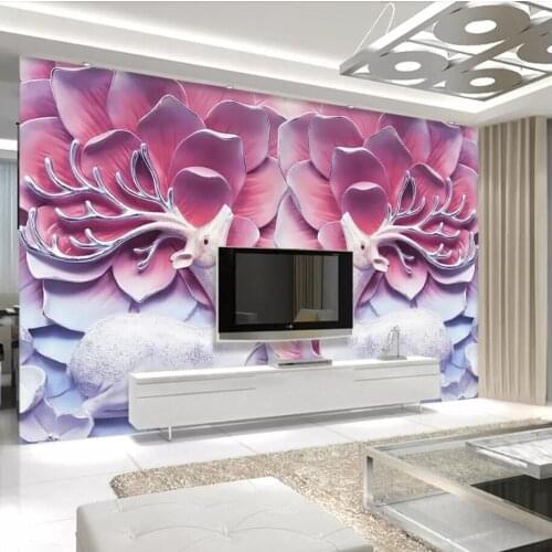 Beibehang Custom wallpaper 3d photo mural sika deer floral 5d embossed living room bedroom background wall painting 8d wallpaper