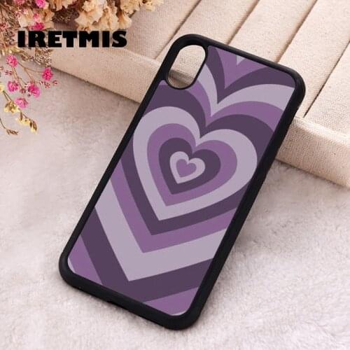 Iretmis 5 5S SE 2020 Phone Cover Case for iPhone 6 6S 7 8 Plus X Xs XR 11 12 Mini Pro Max Silicone Purple Booming Hearts Print