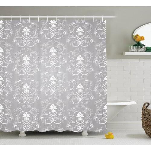 Damask Shower Curtain Damask Style Antique Floral Motifs Pattern Royal Victorian Design Vintage Leaves Fabric Bathroom Decor