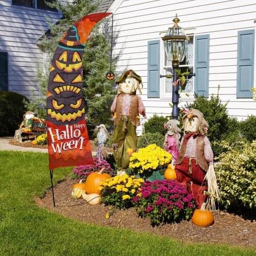 Halloween Pumpkin Feather Flag Swooper Flag with Pole Kit Outdoor Decoration Garden Party Festival Decor